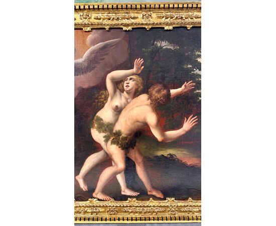 Quadro, dipinto olio su tela “La cacciata di a Adamo ed Eva dal Paradiso Terrestre” - XVII sec. 