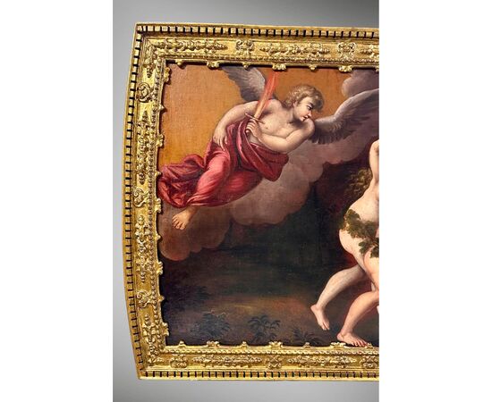 Quadro, dipinto olio su tela “La cacciata di a Adamo ed Eva dal Paradiso Terrestre” - XVII sec. 