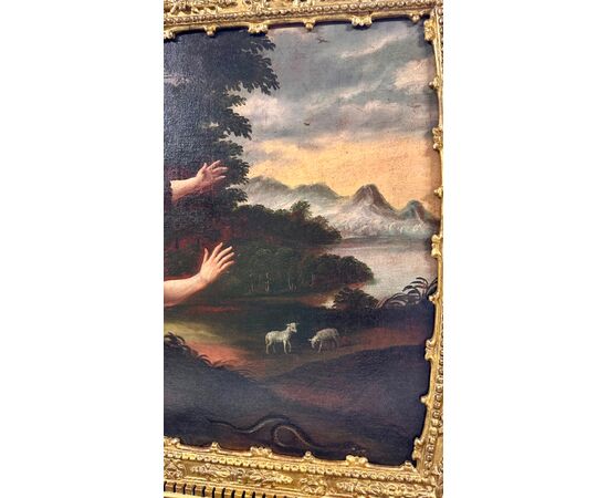 Quadro, dipinto olio su tela “La cacciata di a Adamo ed Eva dal Paradiso Terrestre” - XVII sec. 