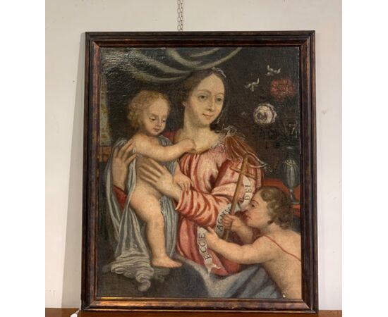 DIPINTO MADONNA CON BAMBINO E SAN GIOVANNI XVIII SECOLO