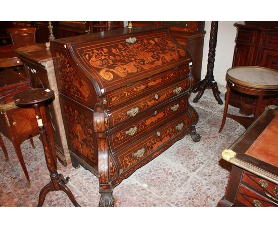 Ribalta Olandese Stile Chippendale del 1700 in Legno di Mogano