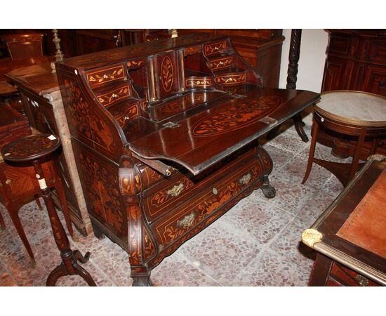 Ribalta Olandese Stile Chippendale del 1700 in Legno di Mogano