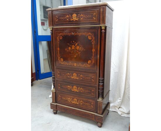 Secretaire in palissandro con intarsi in acero 1880 Napoleone III francese