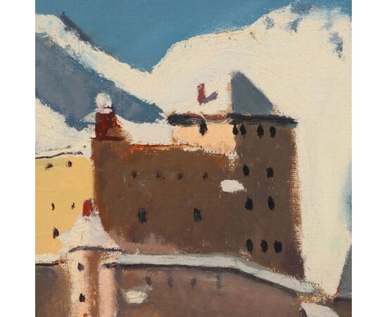 Dipinto di Cesare Maggi - Il Castello di Tarasp 1960