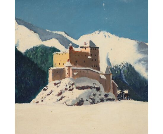 Dipinto di Cesare Maggi - Il Castello di Tarasp 1960