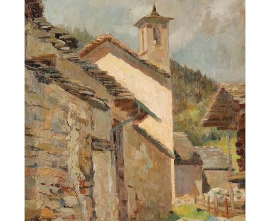 Dipinto di Domenico De Bernardi - Scorcio di Paese 1923