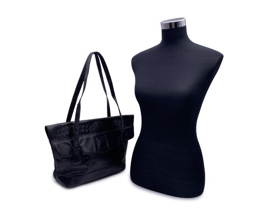 ENRICO COVERI Borsa Shopper Vintage in Pelle Col. Nero M