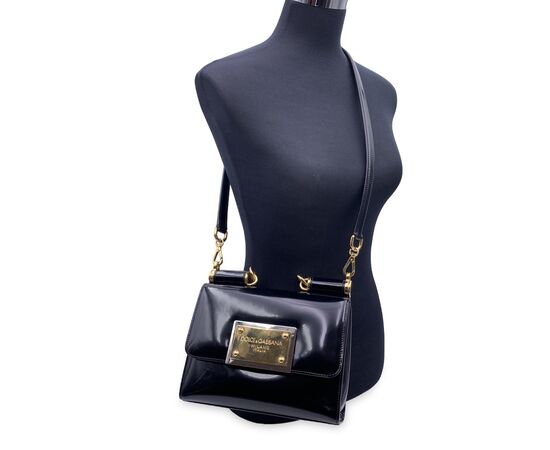 DOLCE & GABBANA Borsa a Mano in Pelle Lucida Col. Nero 90s Sicily S