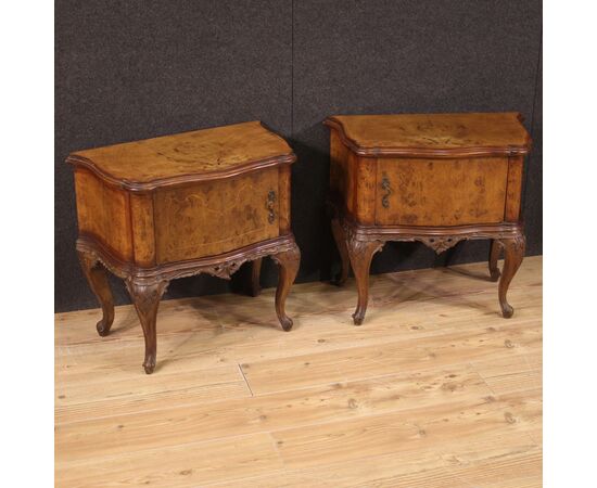 Pair of Italian bedside tables in wood from the 50s