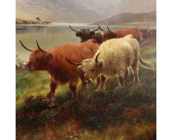 Dipinto di Henry Robinson Hall - Highland Cattle Loch Venacha