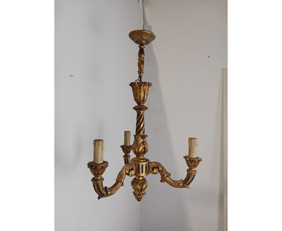 Lampadario in legno dorato - stile barocchetto - metà '900