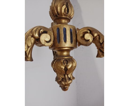 Lampadario in legno dorato - stile barocchetto - metà '900