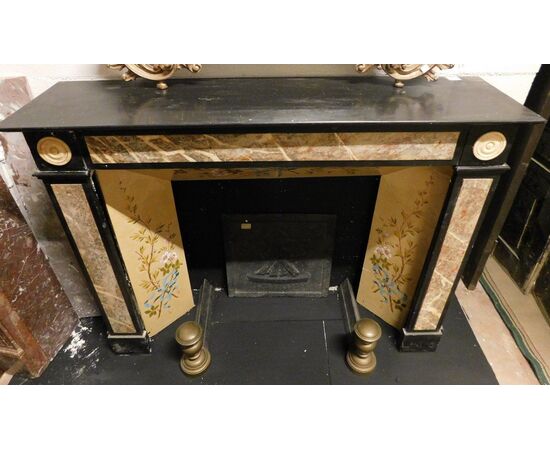 chm250 directory fireplace with black marble inlay beige