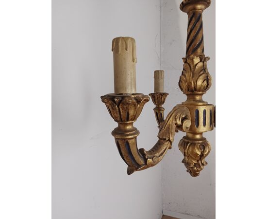 Lampadario in legno dorato - stile barocchetto - metà '900