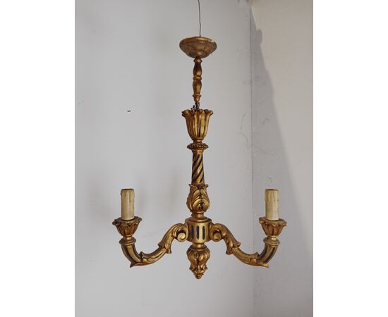 Lampadario in legno dorato - stile barocchetto - metà '900