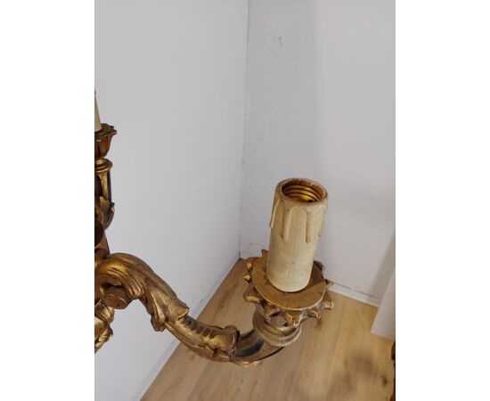 Lampadario in legno dorato - stile barocchetto - metà '900