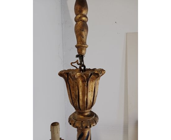 Lampadario in legno dorato - stile barocchetto - metà '900