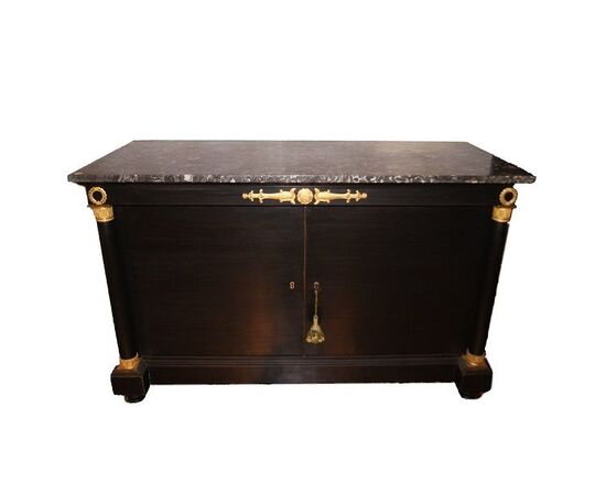 Antica credenza stile Impero Laccata nera del 1800 francese Restaurata 