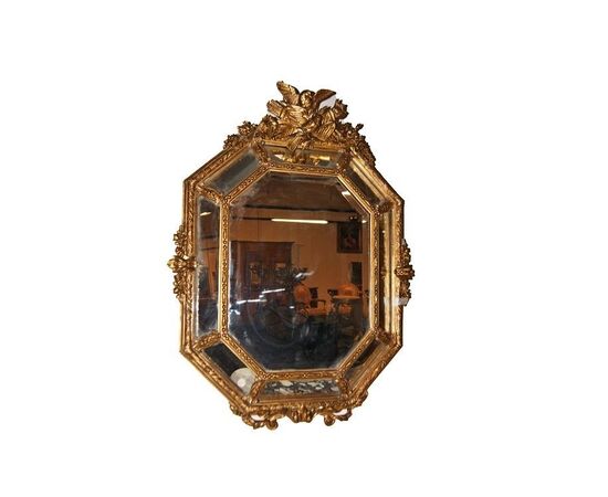 Stupenda Specchiera Ottagonale francese stile Luigi XV del 1800 dorata foglia oro 