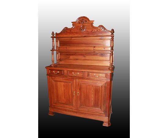 Credenza piattaia con alzata stile Luigi Filippo in legno di Cirmolo XIX secolo