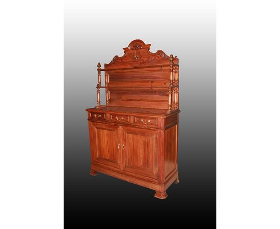 Credenza piattaia con alzata stile Luigi Filippo in legno di Cirmolo XIX secolo