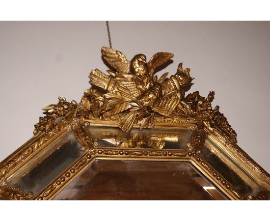 Stupenda Specchiera Ottagonale francese stile Luigi XV del 1800 dorata foglia oro 