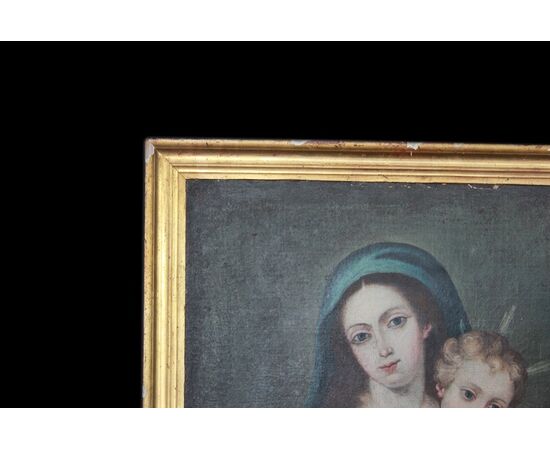 Olio su tela Spagnolo di inizio 1800 Raffigurante Madonna con Bambino Gesù