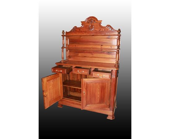 Credenza piattaia con alzata stile Luigi Filippo in legno di Cirmolo XIX secolo