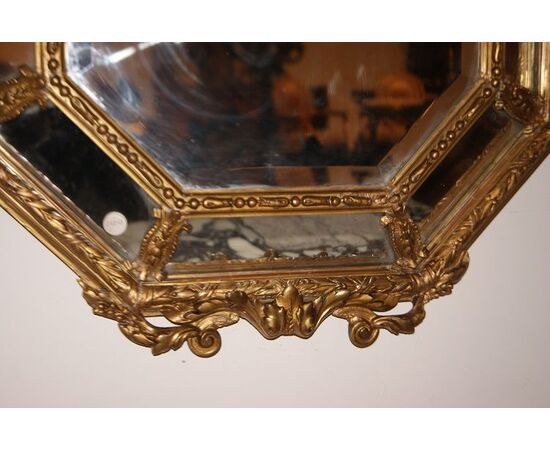 Stupenda Specchiera Ottagonale francese stile Luigi XV del 1800 dorata foglia oro 