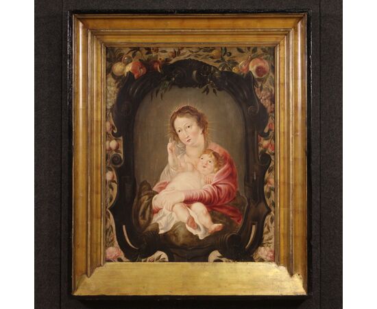 Dipinto fiammingo su tavola del XVII secolo, Madonna col bambino