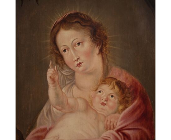 Dipinto fiammingo su tavola del XVII secolo, Madonna col bambino