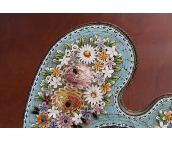 Antica Cornice  Liberty 1930  realizzata in micro mosaico floreale in pietre dure. Mis 15 x 10