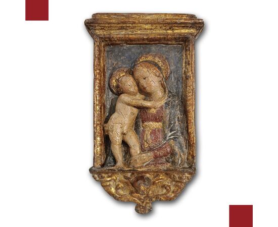 ICONA IN STUCCO MADONNA CON BAMBINO FINE XVI SECOLO