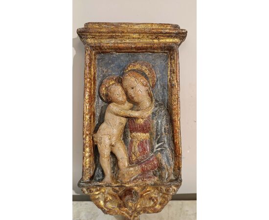 ICONA IN STUCCO MADONNA CON BAMBINO FINE XVI SECOLO