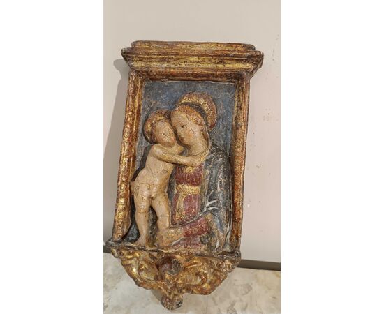 ICONA IN STUCCO MADONNA CON BAMBINO FINE XVI SECOLO