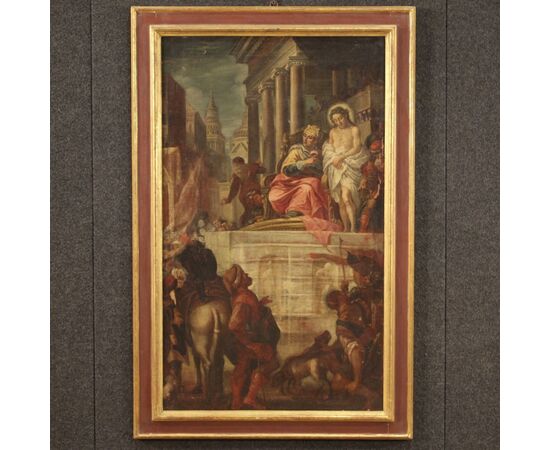 Antique Italian painting Jesus and Herod from 17th century