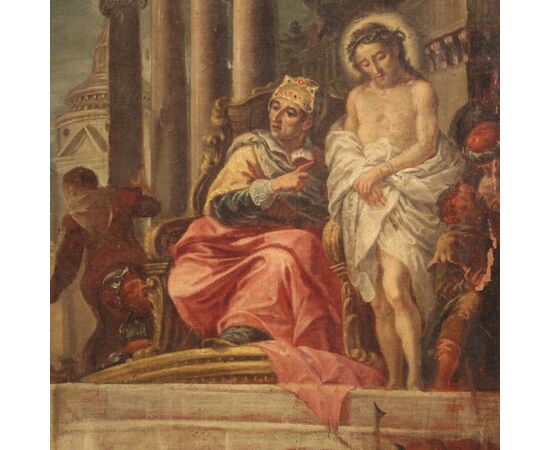 Antique Italian painting Jesus and Herod from 17th century