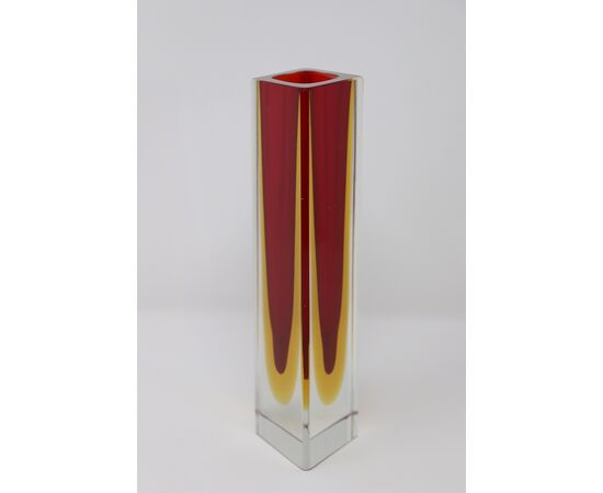 Vaso Murano anni '70, rosso giallo e trasparente PREZZO TRATTABILE