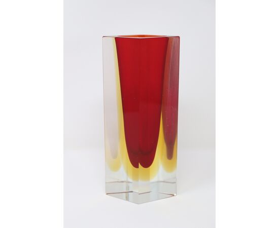 Vaso Murano anni '70, rosso giallo e trasparente PREZZO TRATTABILE