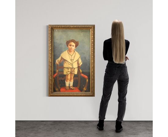 Italian painting portrait of a child signed and dated