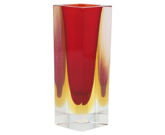 Vaso Murano anni '70, rosso giallo e trasparente PREZZO TRATTABILE