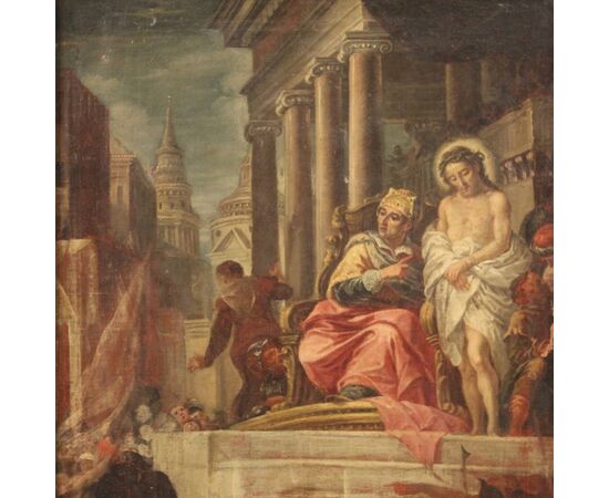 Antique Italian painting Jesus and Herod from 17th century