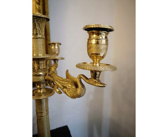 Pair of candlesticks in gilded bronze, Empire period     