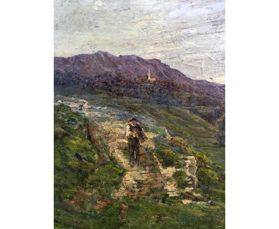 Oil painting on canvas depicting landscape, painter: Mengotti     