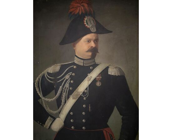 Large painting, oil on canvas raff: portrait of Carabiniere.     