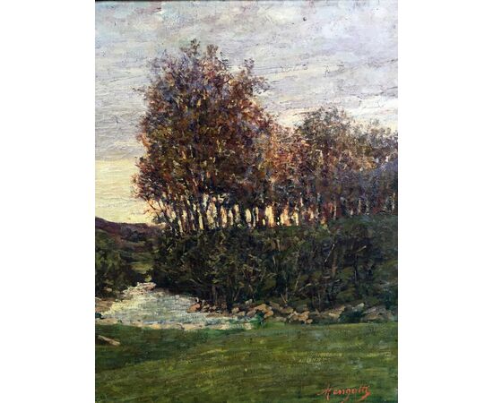 Oil painting on canvas depicting landscape, painter: Mengotti     