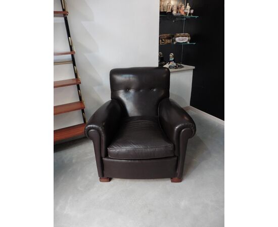 Pair of leather armchairs, Art Deco, France     