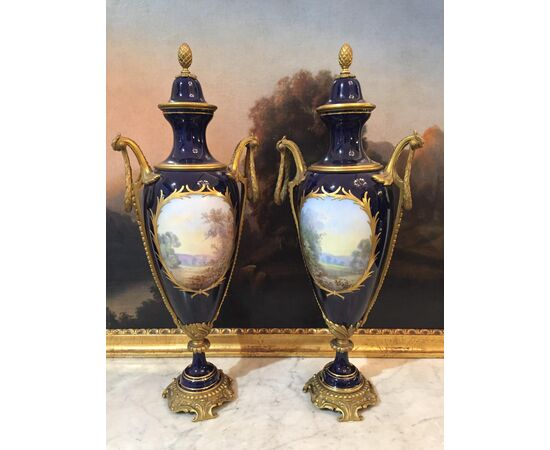 Pair of Sevres porcelain vases, 19th century     