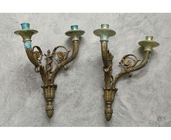 Couple of bronze gilt appliques with two lights     