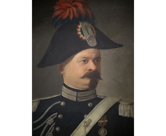 Large painting, oil on canvas raff: portrait of Carabiniere.     